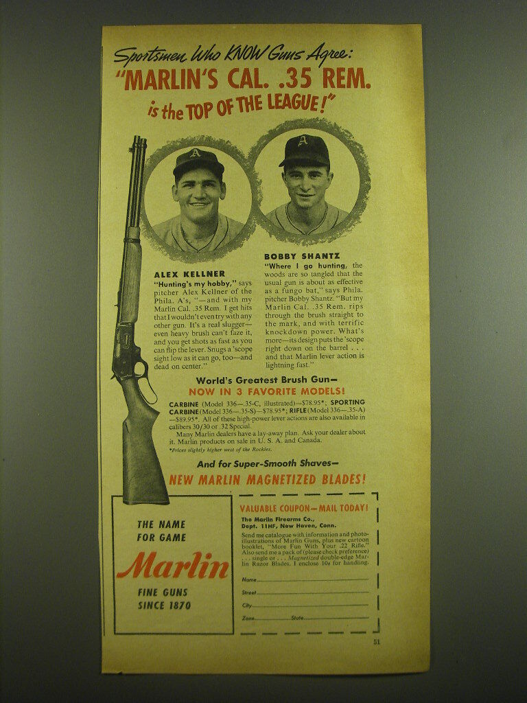 1952 Marlin Model 336 Carbine Ad - Alex Kellner and Bobby Shantz