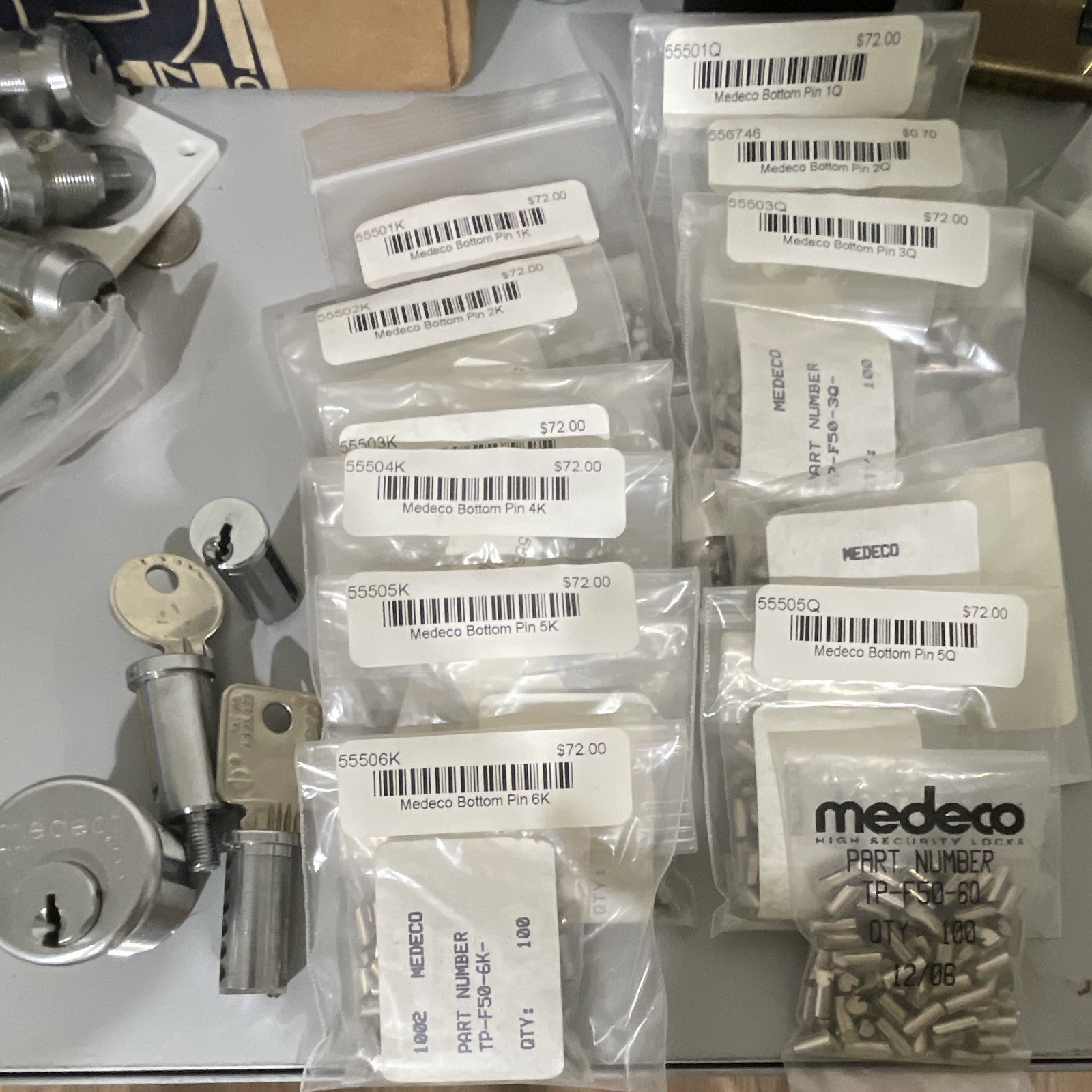 Medeco Biaxial F50 Bottom Pin Lot 1K-6K 1Q-6Q NOS 100ct Bags And 4 Biaxial Cylin Medeco Biaxial F50 Bottom Pin Lot 1K-6K 1Q-6Q NOS 100ct Bags And 4 Biaxial Cylin