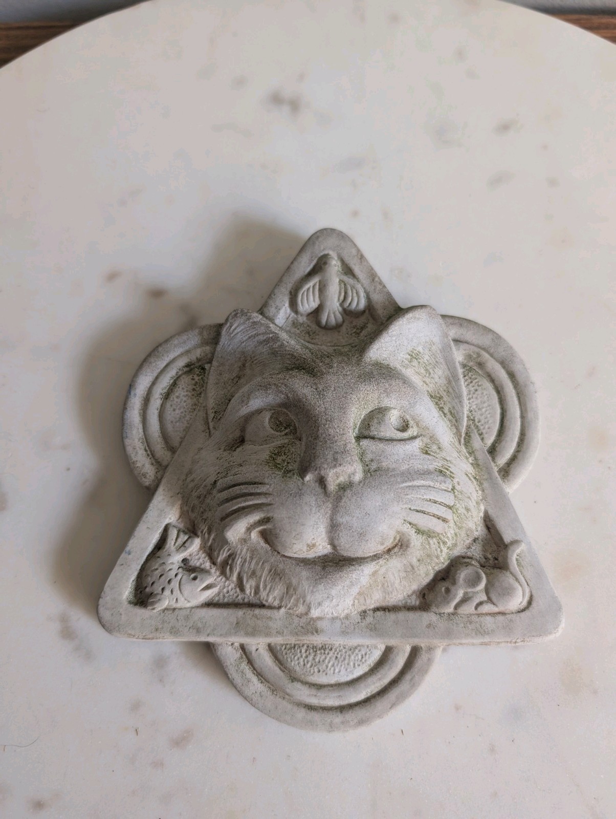 Vintage Carruth Studio Hand Sculpted Stone Cat Wall Plaque Hanging 1986