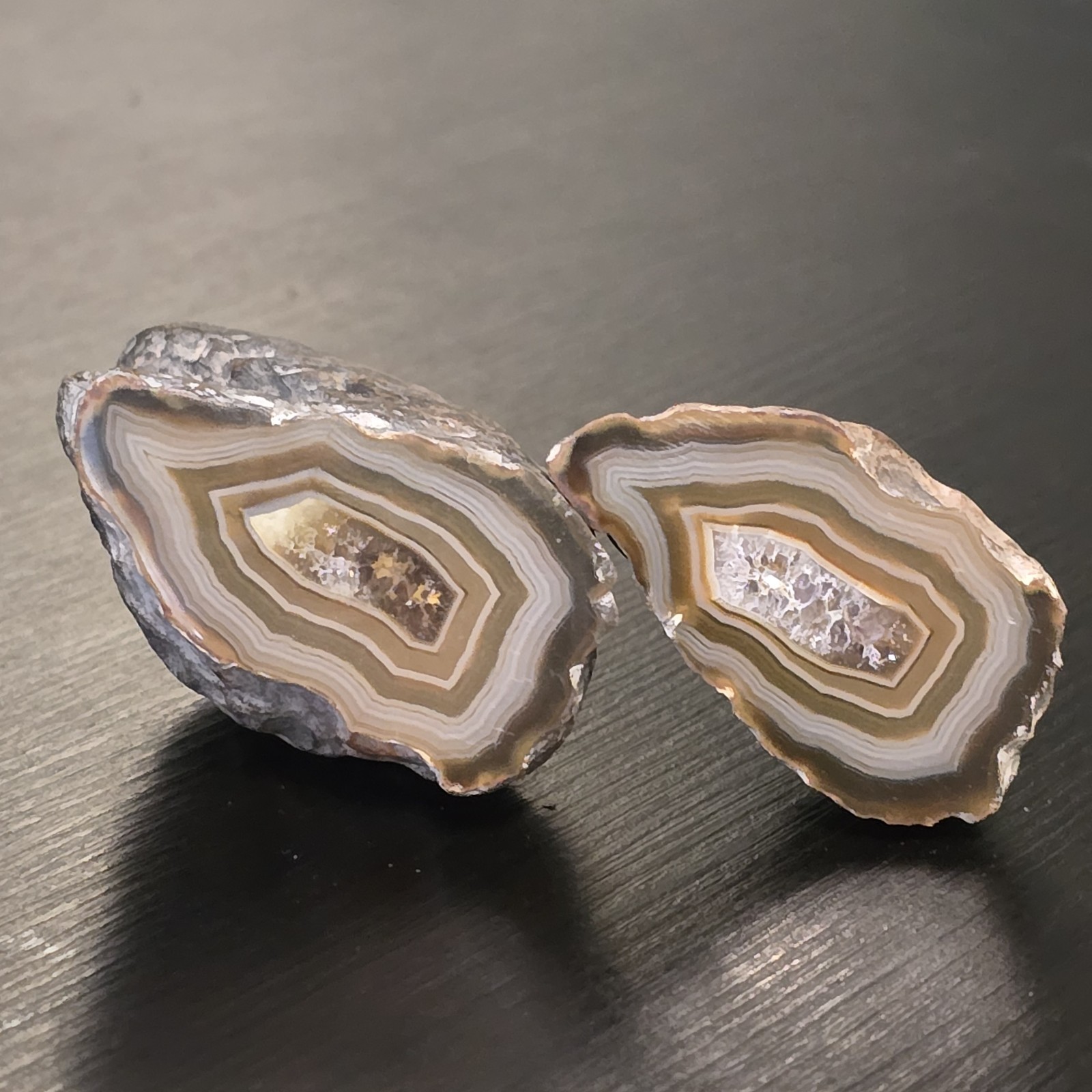 97.8 Grams Indonesia Pair of Banded Agate Specimen Polished on Surface 060325