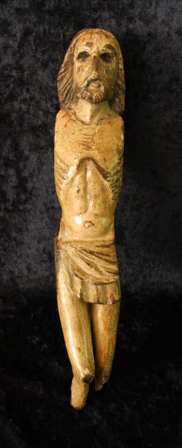ANTIQUE HIGH-QUALITY HAND-CARVED WOODEN CHRIST CORPUS DEVOTIONAL SCULPTURE