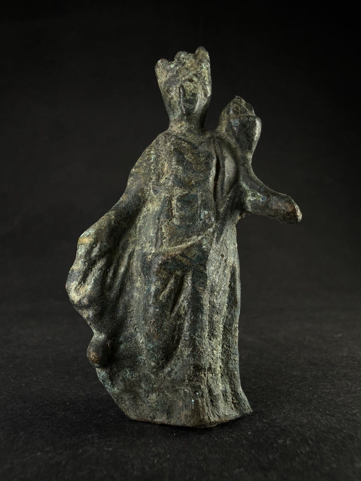 ANCIENT ROMAN BRONZE MINERVA ATHENA & OWL GODDESS STATUETTE CIRCA 100-250 AD