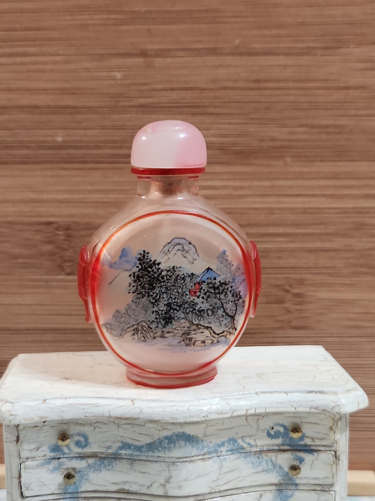 Vtg Chinese Reverse Painted Snuff Bottle Red Mask Sides Intact Cork Double Sided Vtg Chinese Reverse Painted Snuff Bottle Red Mask Sides Intact Cork Double Sided