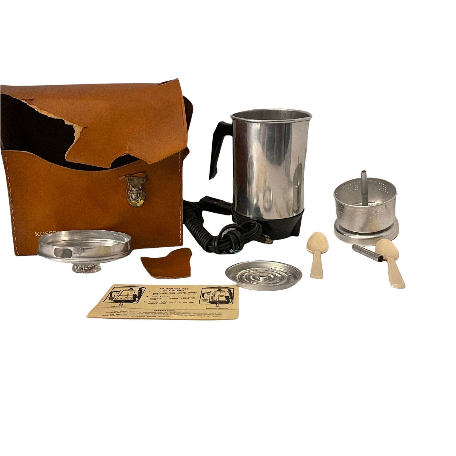 RETRO KOFFEEKIT-PERK ELECTRIC COFFEE MAKER TRAVELCASE BAKELITE HANDLE AND BASE RETRO KOFFEEKIT-PERK ELECTRIC COFFEE MAKER TRAVELCASE BAKELITE HANDLE AND BASE