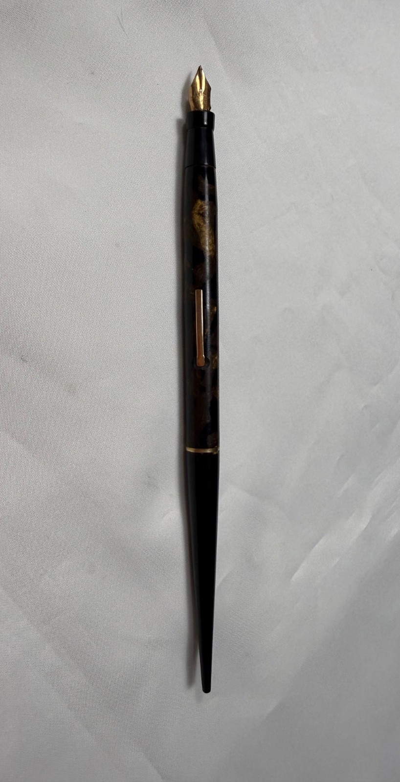 Vintage Desk Fountain Pen Warranted 14K Gold Nib Black Bronze Long Taper Lever