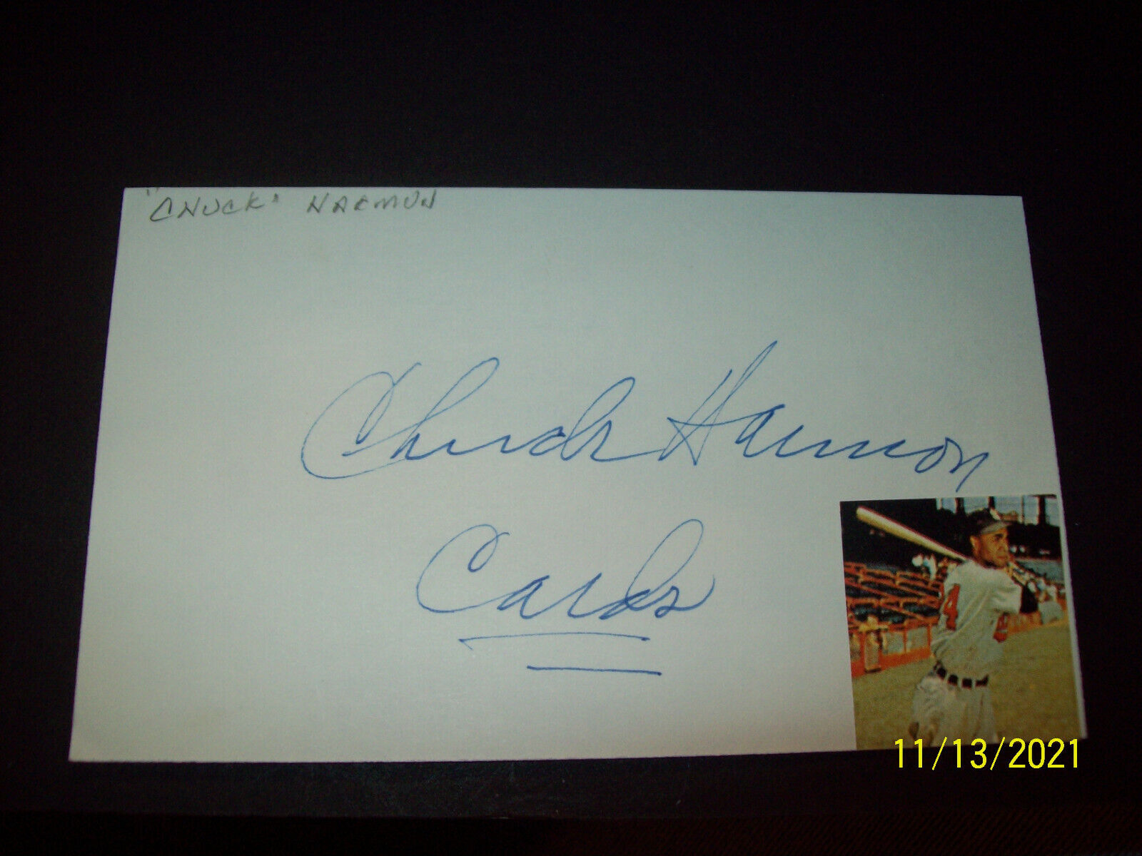 Chuck Harmon (1924-2019) signed 3x5