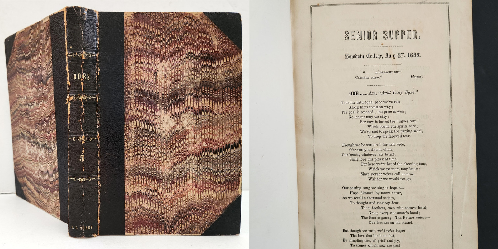 1852-56 antique BOWDOIN COLLEGE bound orig PAPERS ODES SUPPERS CONCERT INVITES