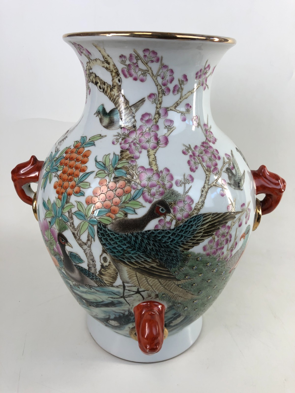 Large Heavy Chinese Vase Qianlong Mark Vase w Handles 14