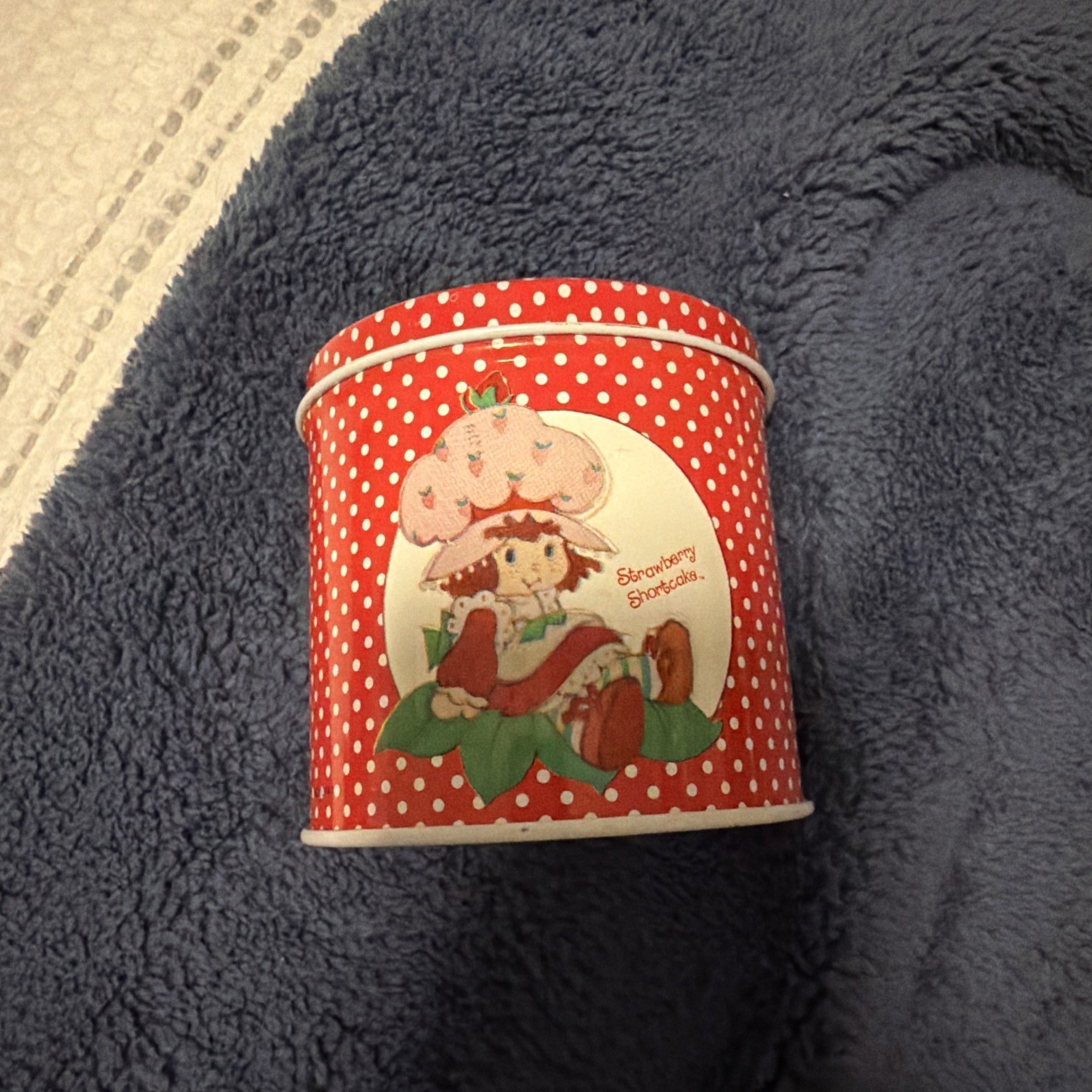 Vintage American Greetings Strawberry Shortcake Canister 3.5 Inch Tin With Lid