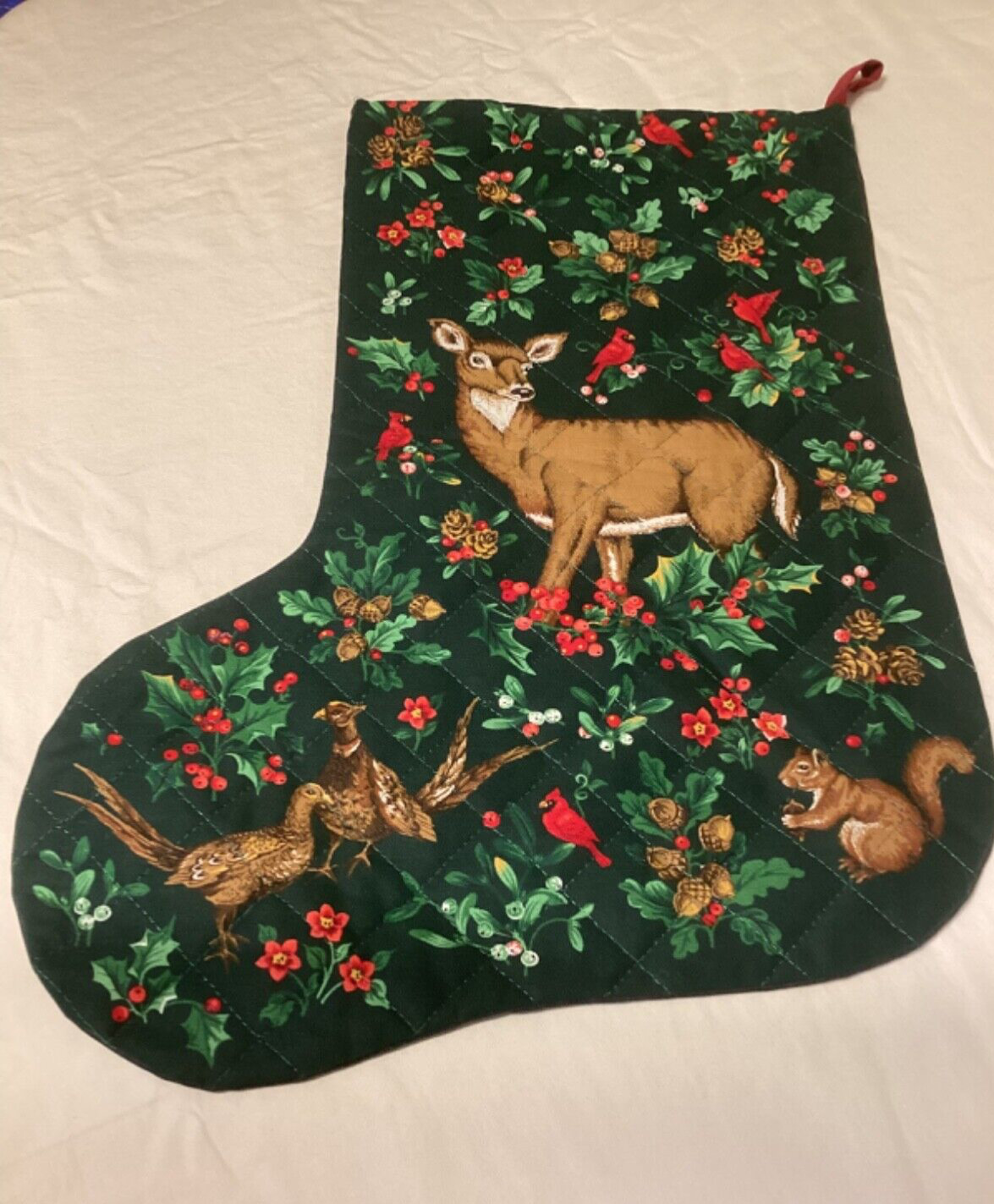 New HANDMADE Large Christmas Stocking Doe Deer Multicolor Quilted Fabric New HANDMADE Large Christmas Stocking Doe Deer Multicolor Quilted Fabric