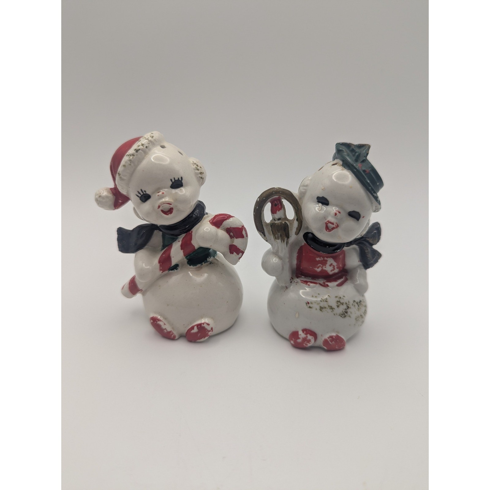 Vtg RARE Set Japan Ucagco Snowman Salt Pepper Shakers Christmas Anthropomorphic