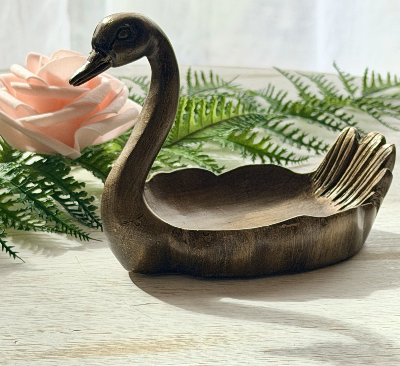 Vintage Style Wooden Gold Swan Figurine Swan Trinket Dish Gold Swan Catchall Vintage Style Wooden Gold Swan Figurine Swan Trinket Dish Gold Swan Catchall
