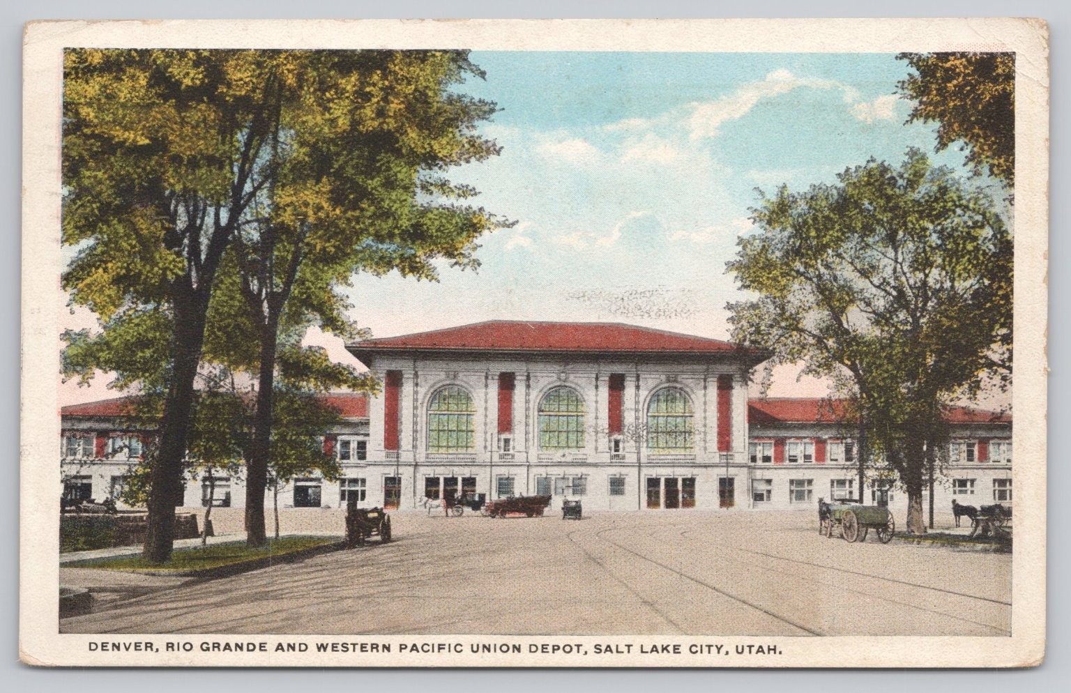 1922 Salt Lake City UT Union Depot Postcard - D&RGW & Western Pacific