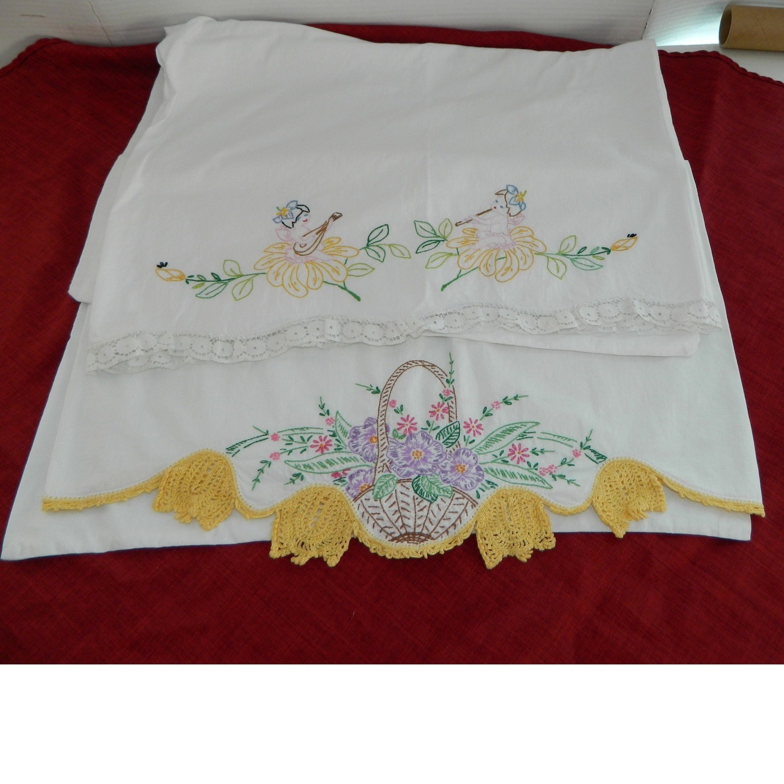 Vintage Hand Embroidered Pillowcase Set Standard White Floral Fairy Grandmacore Vintage Hand Embroidered Pillowcase Set Standard White Floral Fairy Grandmacore