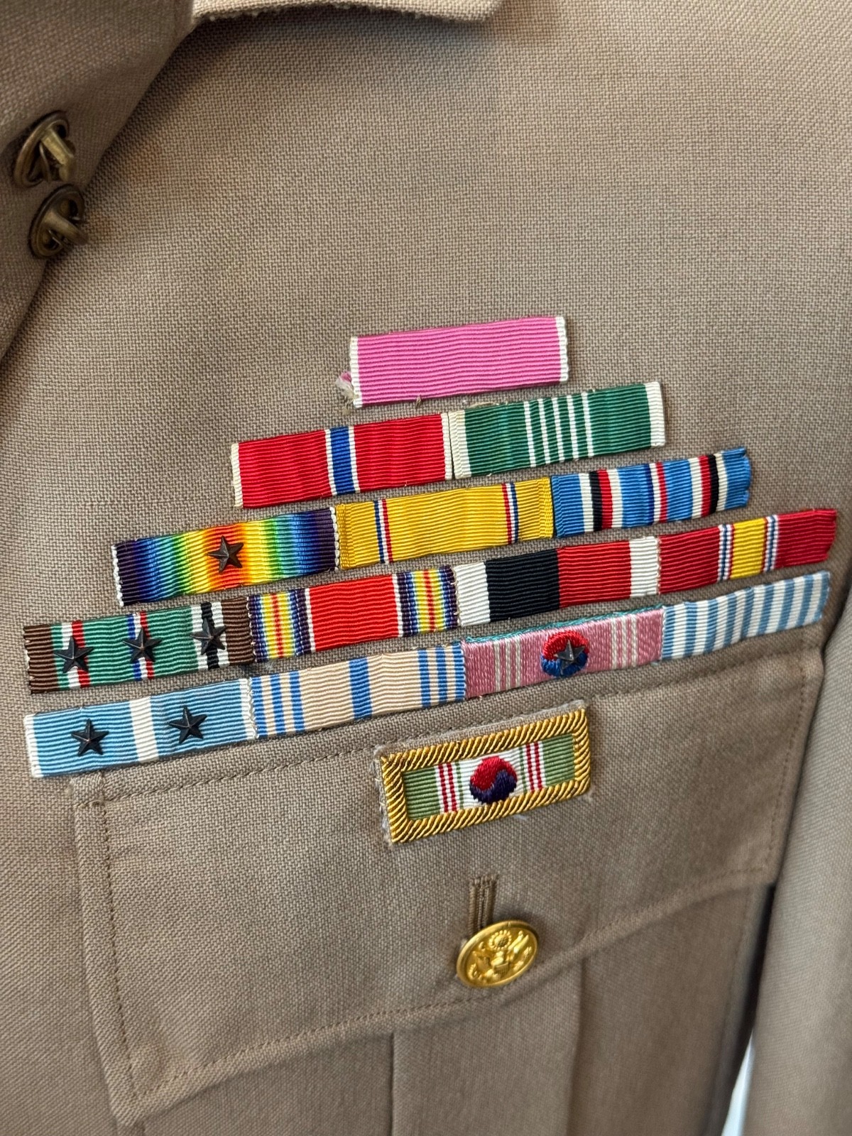 RARE WW1 WWII Korea Colonel Uniform Three War Veteran Bullion Patch Sewn Ribbons