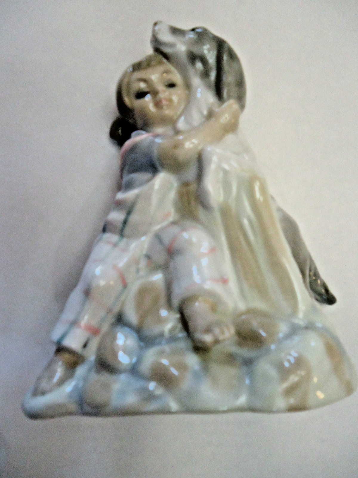 Vintage Tengra Spain Porcelain Figurine Girl Hugging Puppy Dog #24 Glossy Vintage Tengra Spain Porcelain Figurine Girl Hugging Puppy Dog #24 Glossy