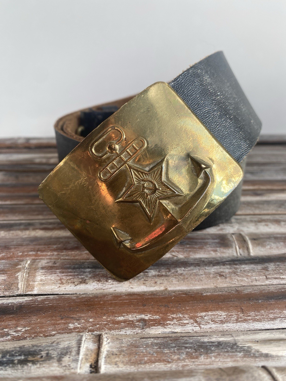 Vintage Soviet Union Navy Uniform Belt USSR Brass Buckle Costume Collectible