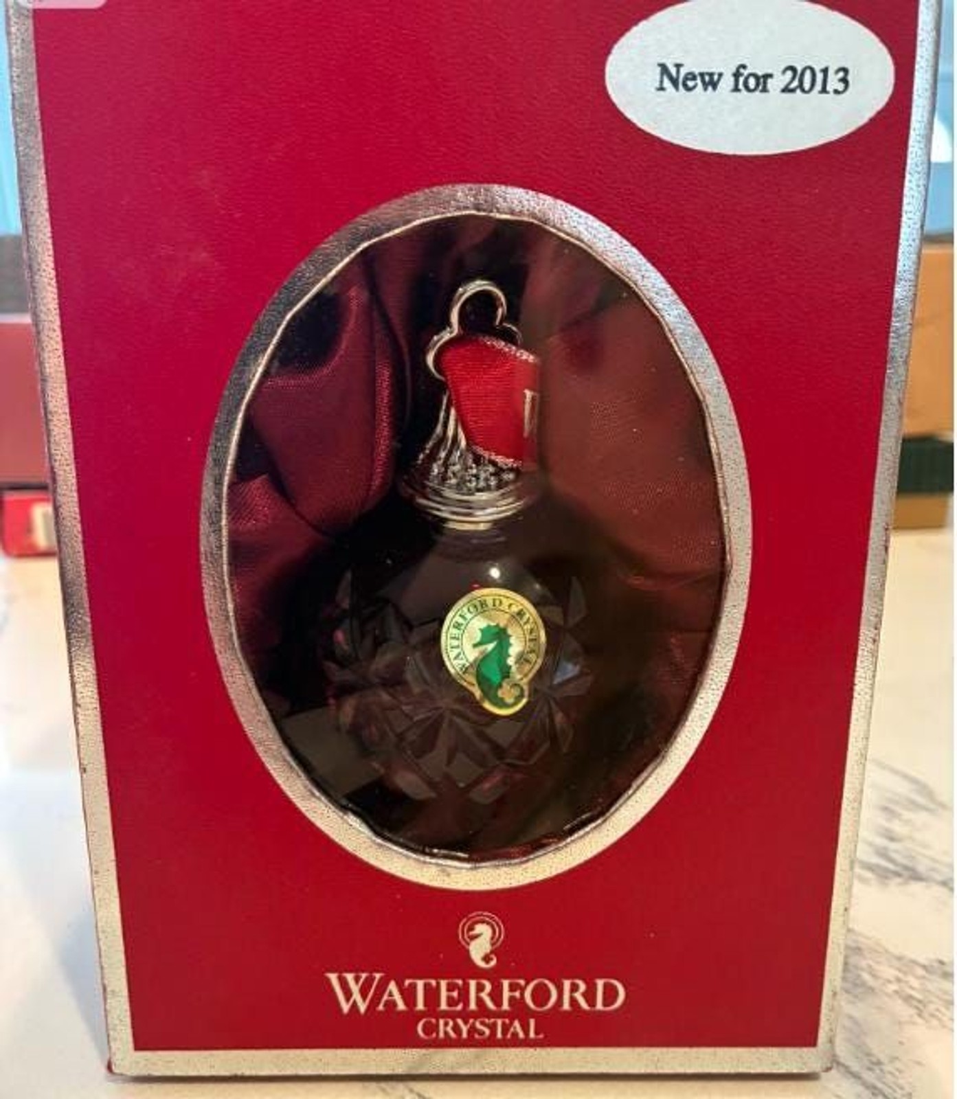 Waterford Ruby Red Ball Annual Cased Crystal Cut to Clear Ornament 2013 #161066