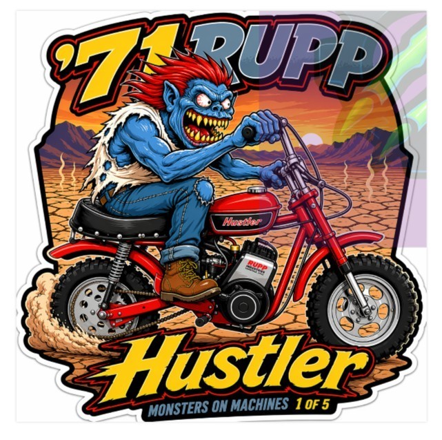 1971 Rupp Hustler Minibike 9x9cm Durable Die-Cut Vinyl Sticker Number 1 of 5