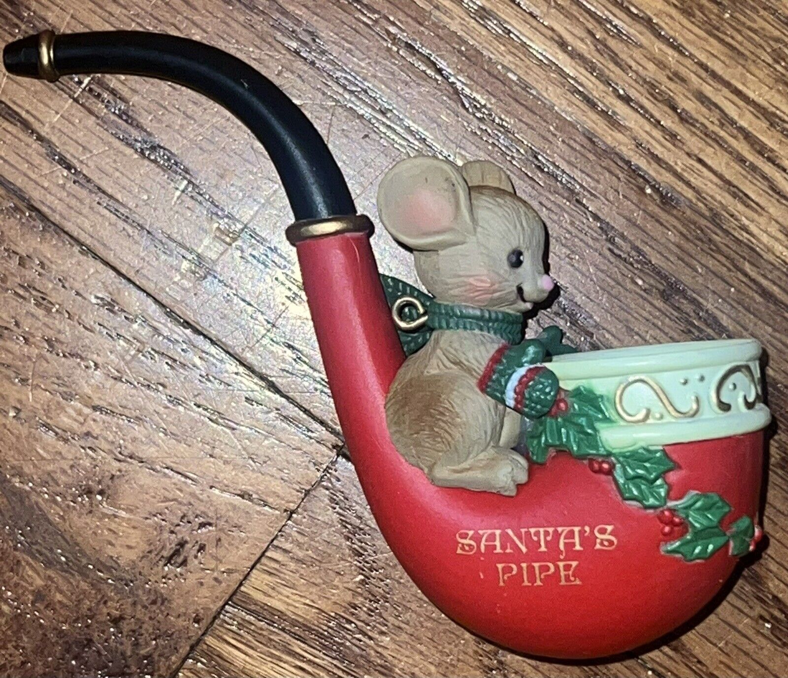 Enesco 1988 Santa’s Pipe With Mouse Christmas Ornament