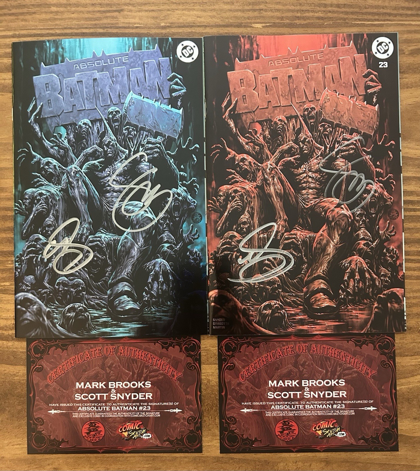 Absolute Batman 23 Clayface DOUBLE SIGNED by Brooks & Snyder Set Red & Blue Foil Absolute Batman 23 Clayface DOUBLE SIGNED by Brooks & Snyder Set Red & Blue Foil
