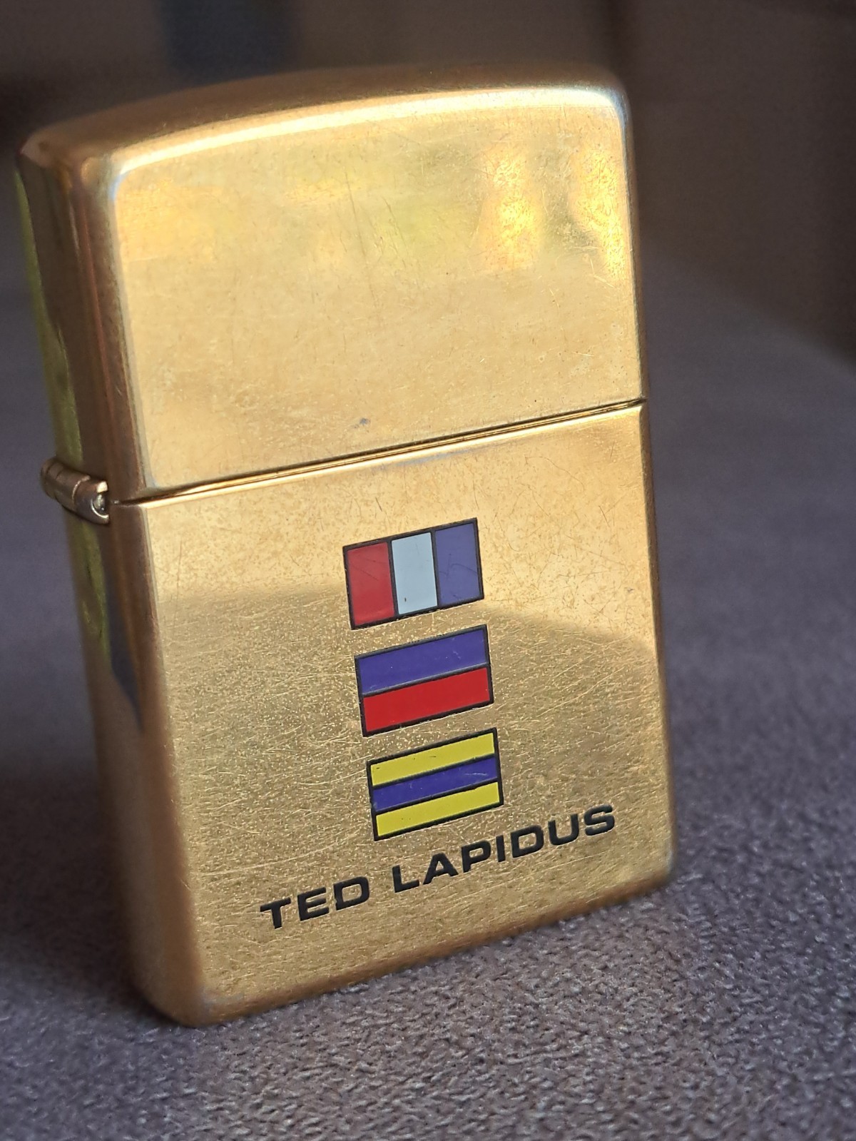 Rare Vintage Zippo Ted Lapidus Brass Lighter Nautical Flags - Working Condition Rare Vintage Zippo Ted Lapidus Brass Lighter Nautical Flags - Working Condition