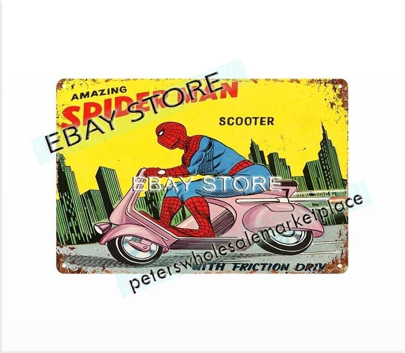 1967 AMAZING  SCOOTER MARX FRICTION TOY metal tin sign wall  bedroom