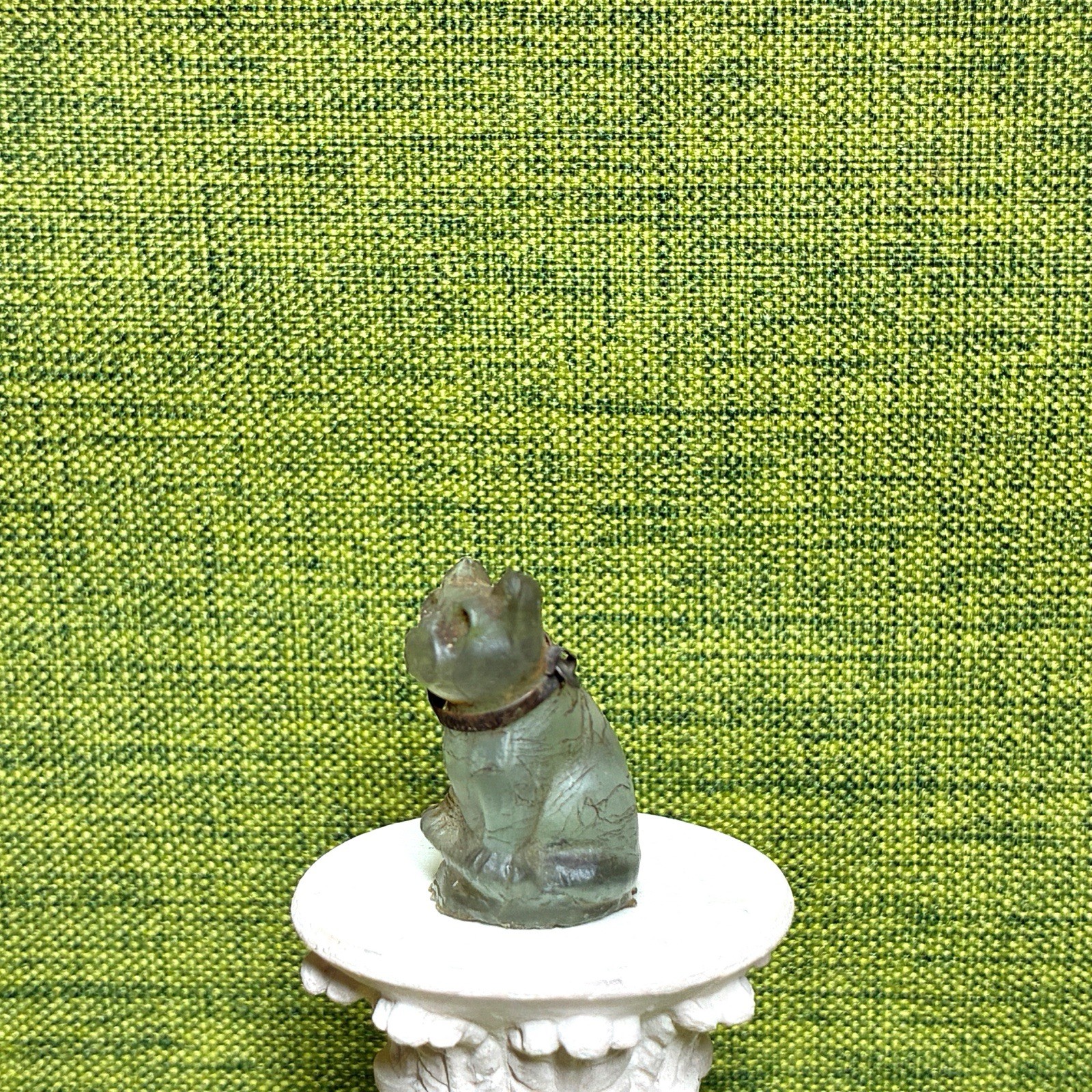 Vintage Czech Frosted Glass Cat Charm Cracker Jack Prize