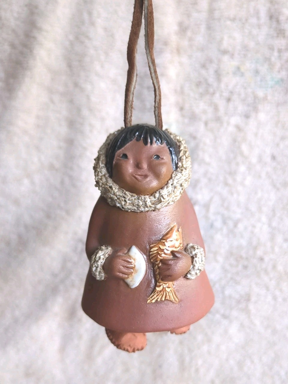 Vintage Native Pottery Bell Eskimo Art Clay Tribal Bell Ornament Handmade 1982 Vintage Native Pottery Bell Eskimo Art Clay Tribal Bell Ornament Handmade 1982