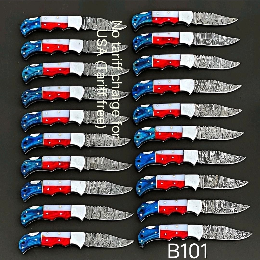 20 Pcs, Texas Flag Handmade Damascus Steel Folding Knives, Pocket (Tariff free) 20 Pcs, Texas Flag Handmade Damascus Steel Folding Knives, Pocket (Tariff free)