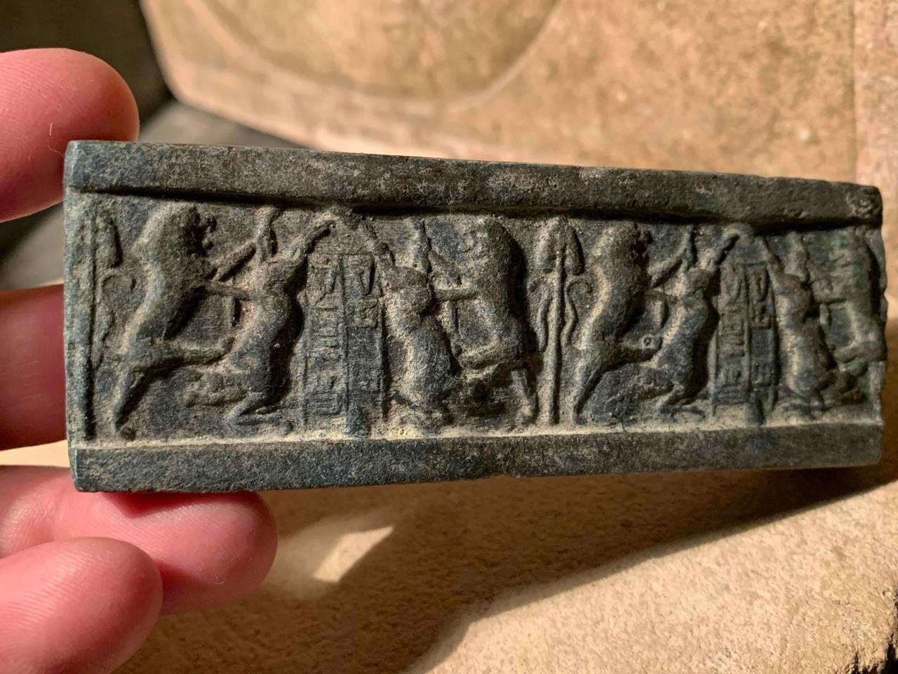 Sumerian cylinder seal impression - Akkadian cuneiform writing - King  ILULU