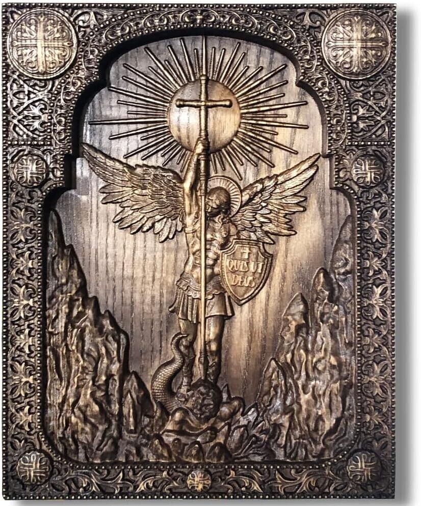 Handcrafted Wooden Christian Icon - Archangel Michael