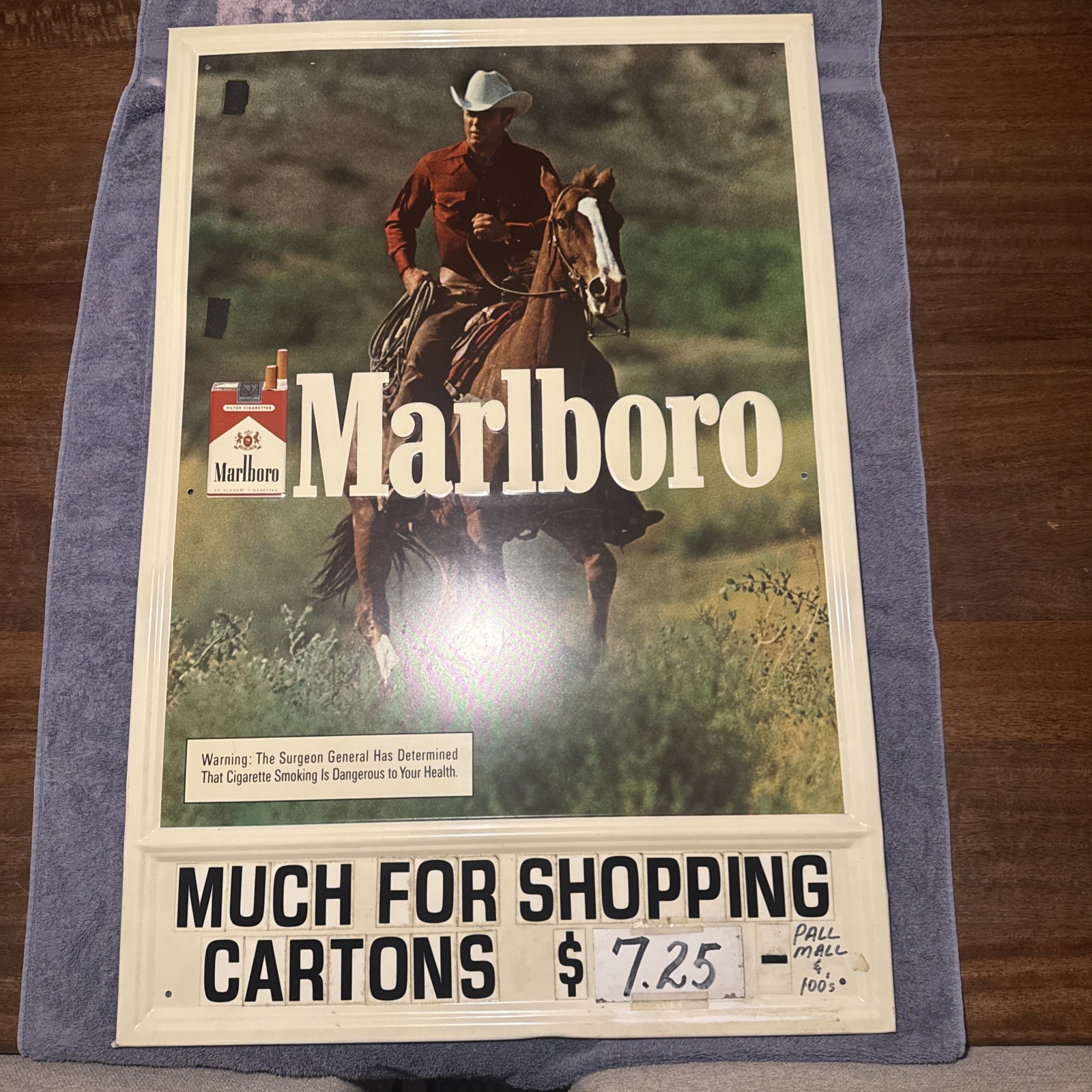Marlboro Man 1980’s Large Metal Sign [34''x 23''] Vintage Tobacco Cigarettes 