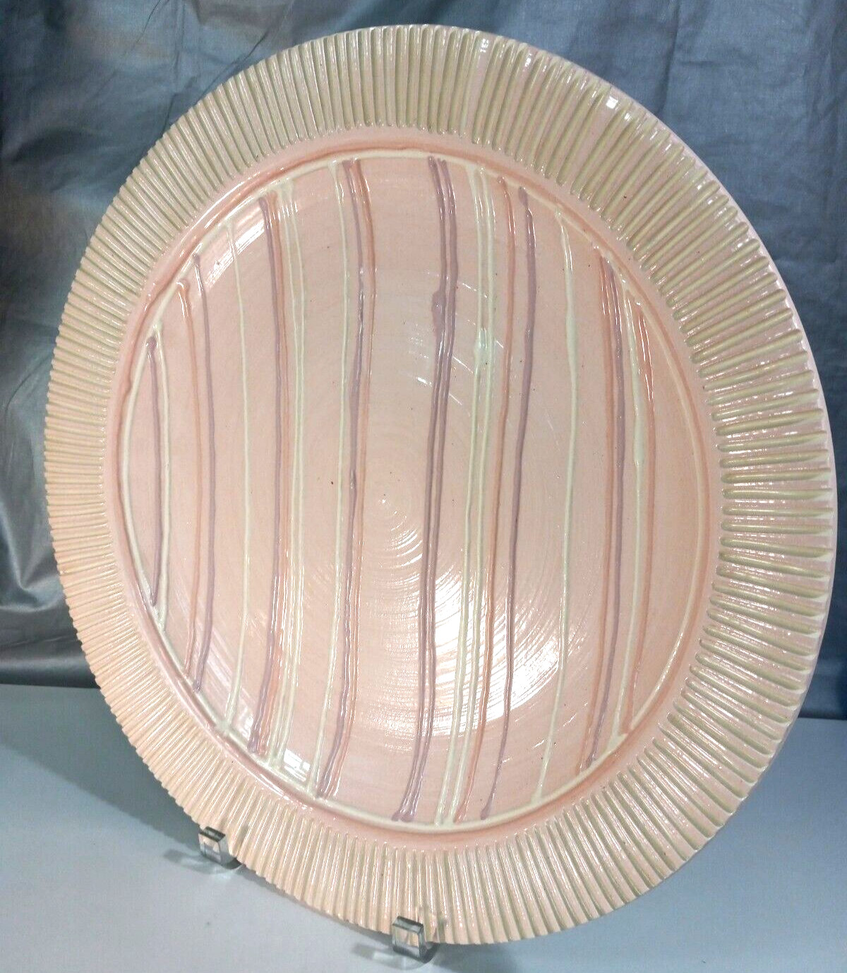 Large VTG Roy Hamilton Studio Art Pottery Charger ~ Pink & White ~ 14 Large VTG Roy Hamilton Studio Art Pottery Charger ~ Pink & White ~ 14