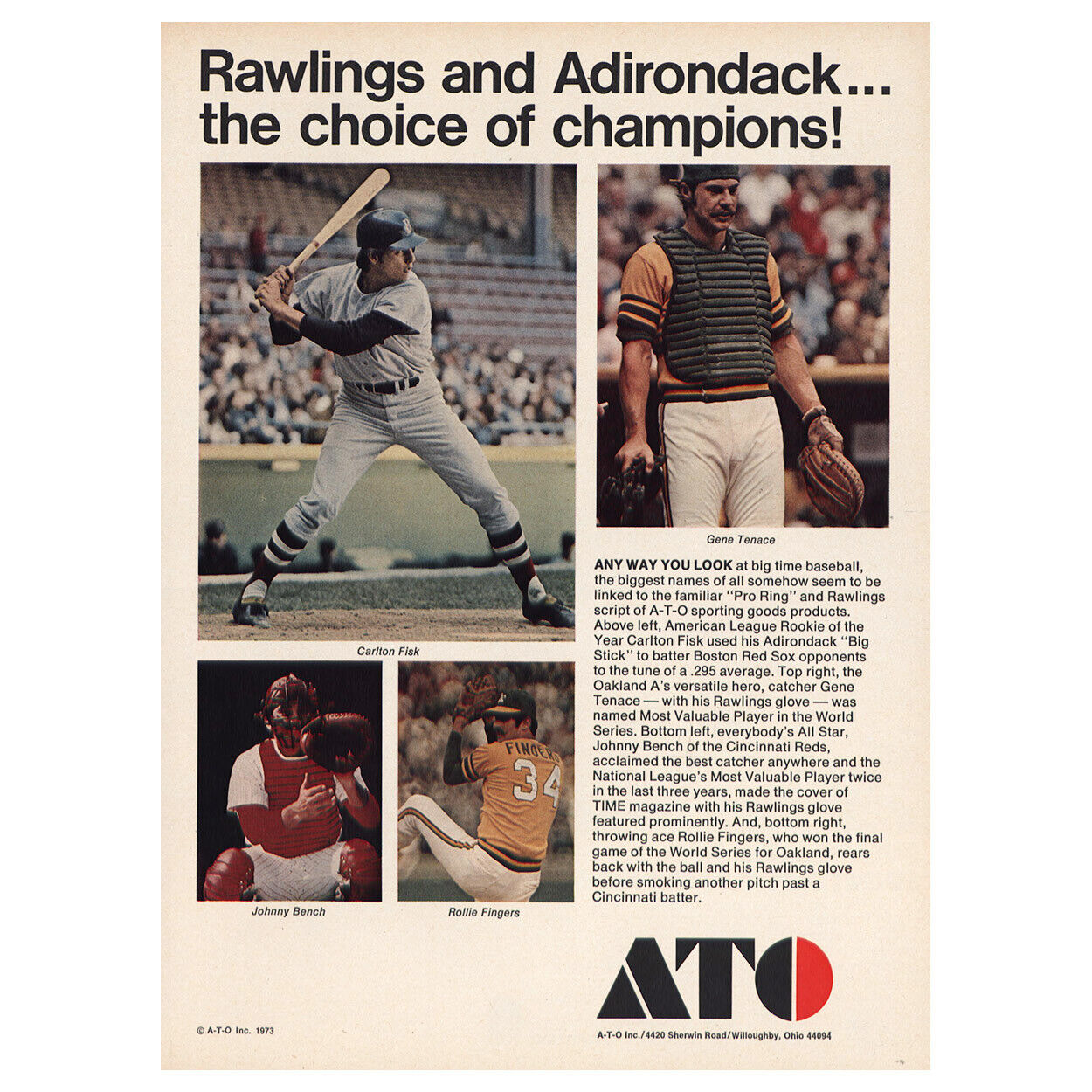1973 ATO: Rawlings Adirondack Champions Vintage Print Ad