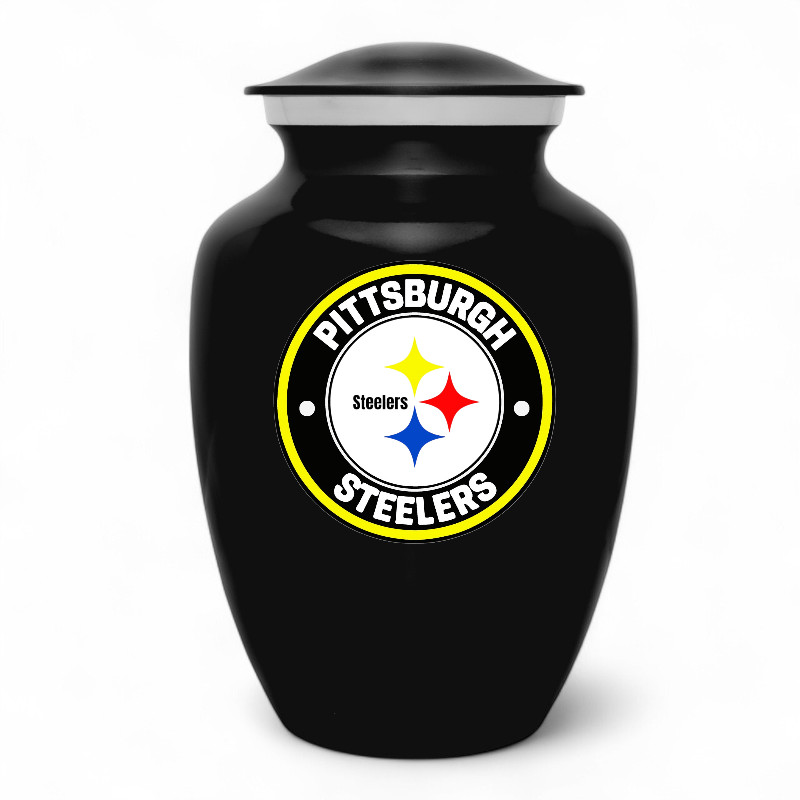 8'' Black Pittsburgh Steelers Football Theme Cremation Funeral Ashes Urn w/Bag