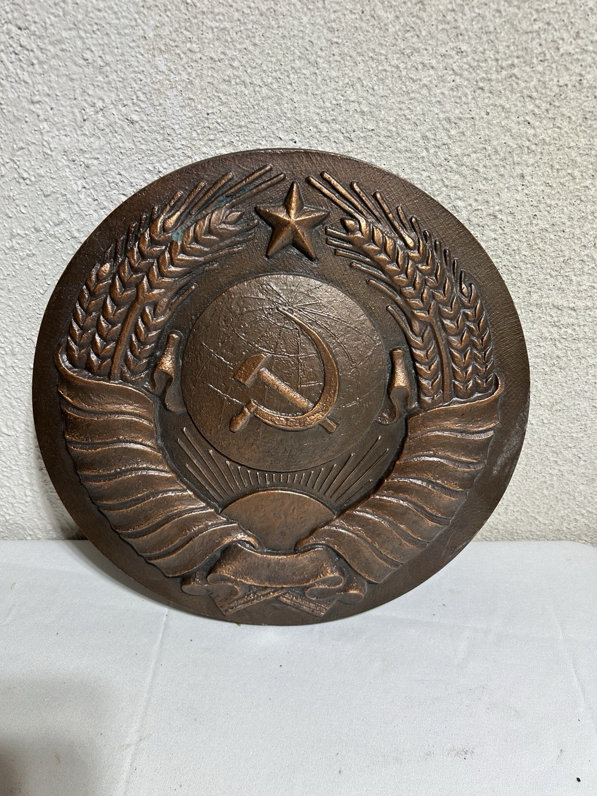 Original Vintage Ukrainian Soviet USSR Coat of Arms Wall Plaque Copper Plated. Original Vintage Ukrainian Soviet USSR Coat of Arms Wall Plaque Copper Plated.