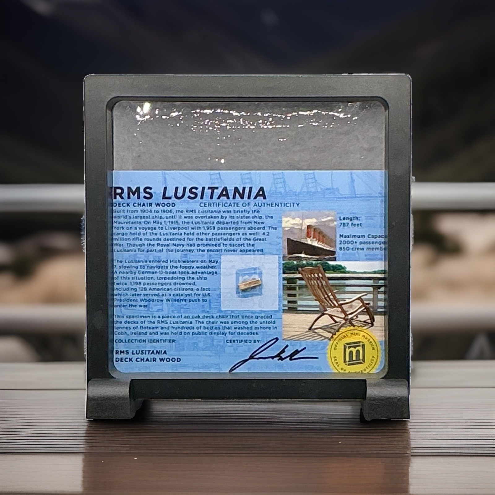 RMS LUSITANIA Deck Chair Wood Artifact Small Specimen In Display With COA RMS LUSITANIA Deck Chair Wood Artifact Small Specimen In Display With COA