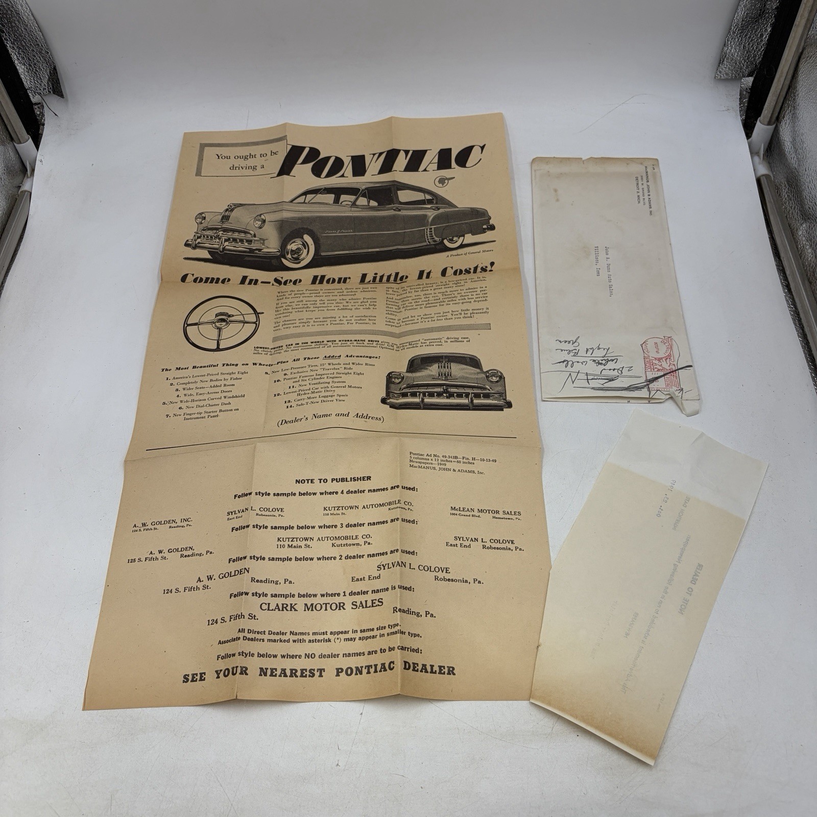 1949 Pontiac Dealer Newspaper Advertising Kit Mailer MacManus John Adams NOS GM 1949 Pontiac Dealer Newspaper Advertising Kit Mailer MacManus John Adams NOS GM