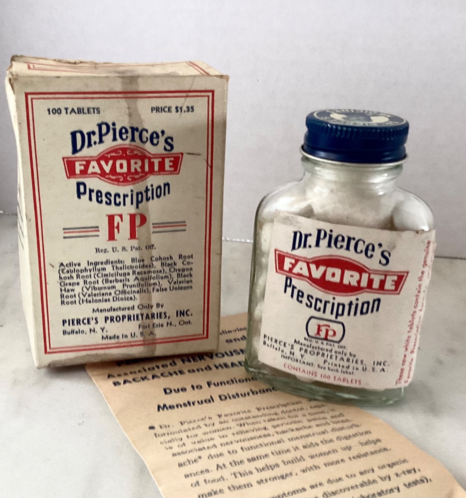 VINTAGE QUACK MEDICINE BOTTLE AND PACKAGING - Dr. Pierce's Favorite VINTAGE QUACK MEDICINE BOTTLE AND PACKAGING - Dr. Pierce's Favorite