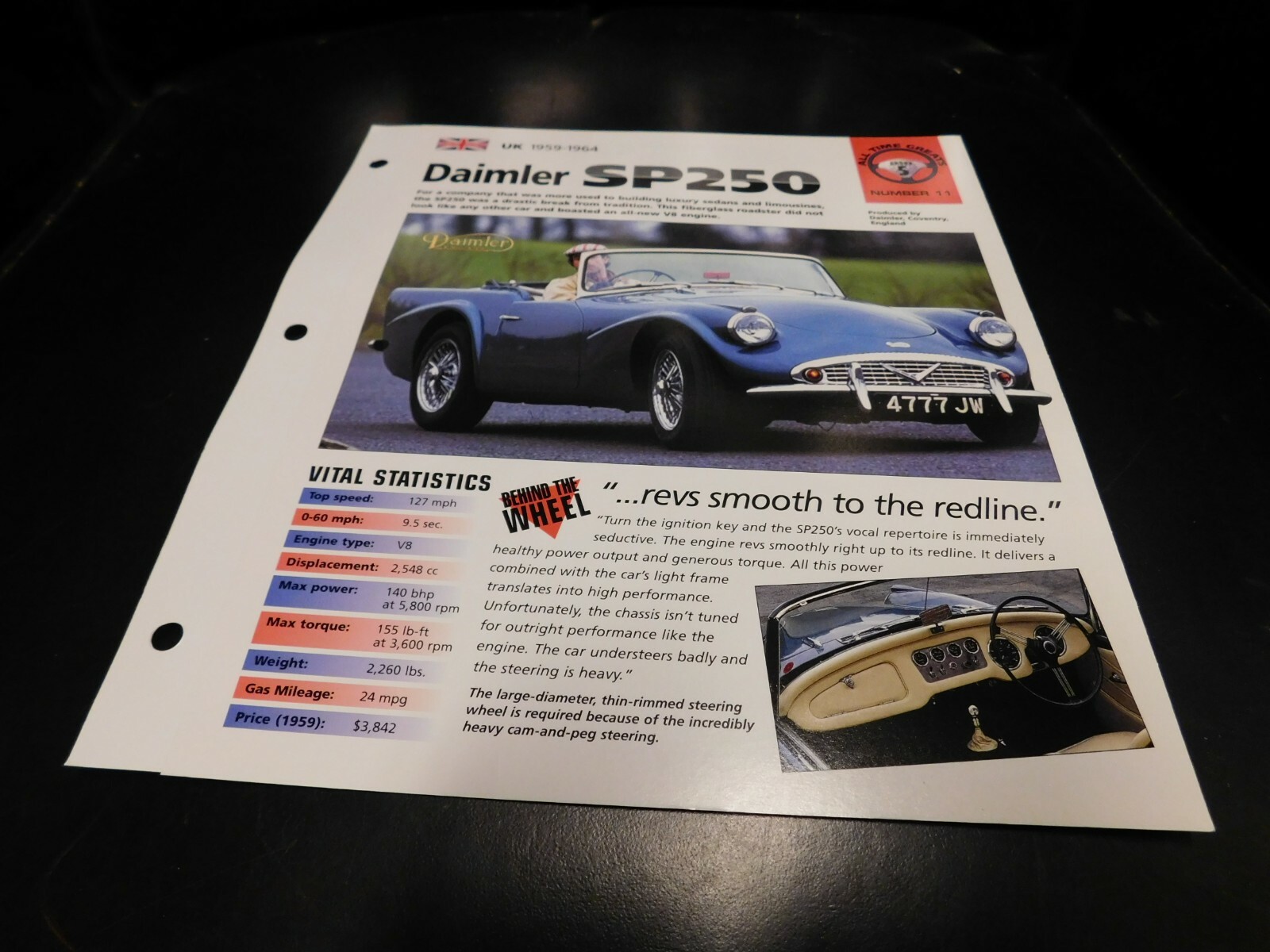 1959-1964 Daimler SP250 Spec Sheet Brochure Photo Poster 60 61 62 63 1959-1964 Daimler SP250 Spec Sheet Brochure Photo Poster 60 61 62 63