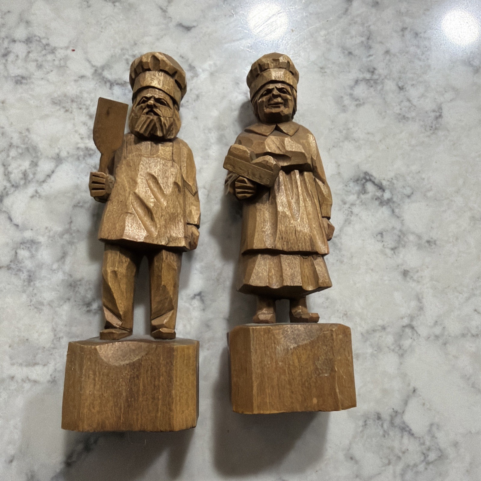 Hand Carved figures chef And Wife Dined By Berthier Beauregard Hand Carved figures chef And Wife Dined By Berthier Beauregard