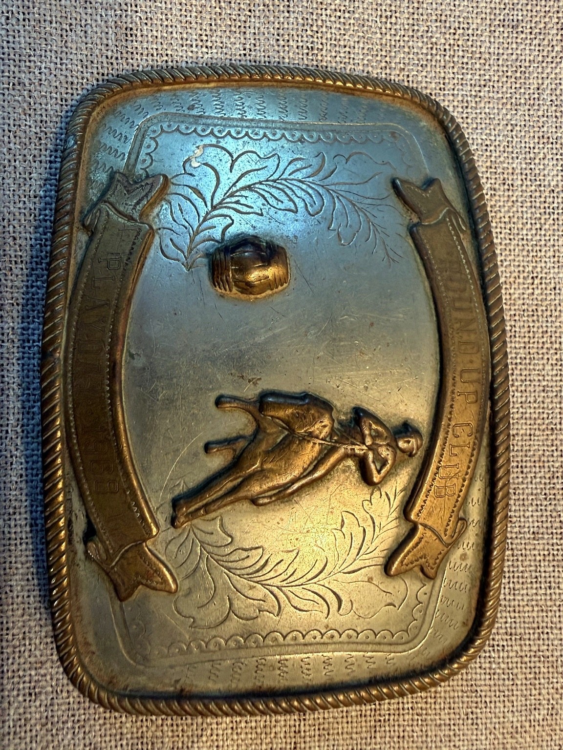 Two Vintage Round-Up Club Playday Rodeo Trophy Belt Buckles Two Vintage Round-Up Club Playday Rodeo Trophy Belt Buckles