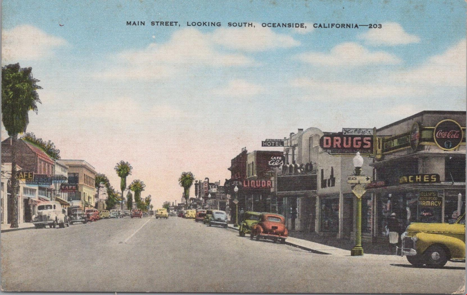 Postcard Main Street Looking South Oceanside California CA 