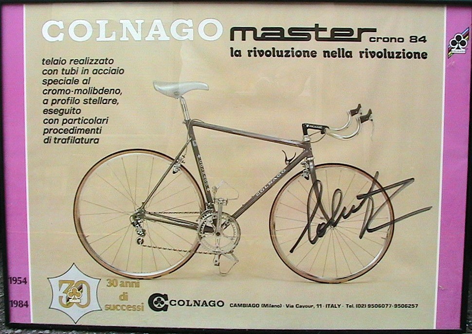 Vintage Ernesto Colnago Signed COLNAGO CHRONO MASTER 30th Anniversary Poster