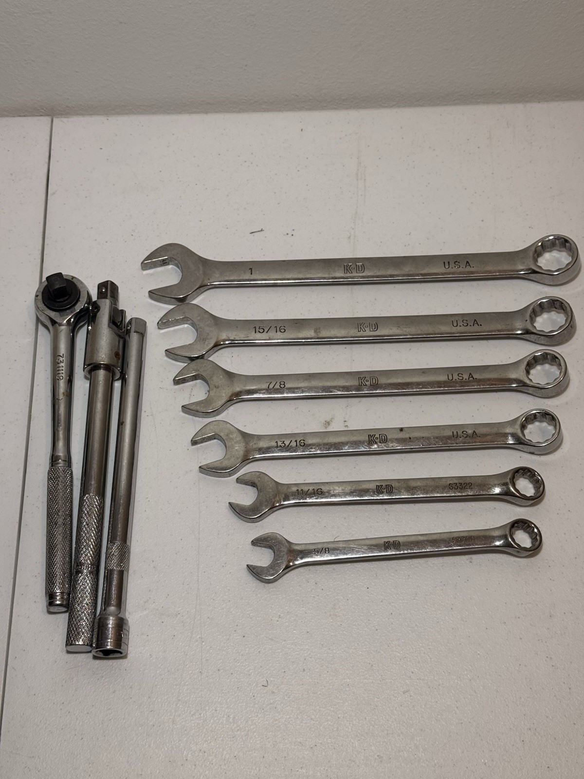 Vintage K-D Tools USA SAE Combination Wrench Ratchet Extension Tool Lot 9pc