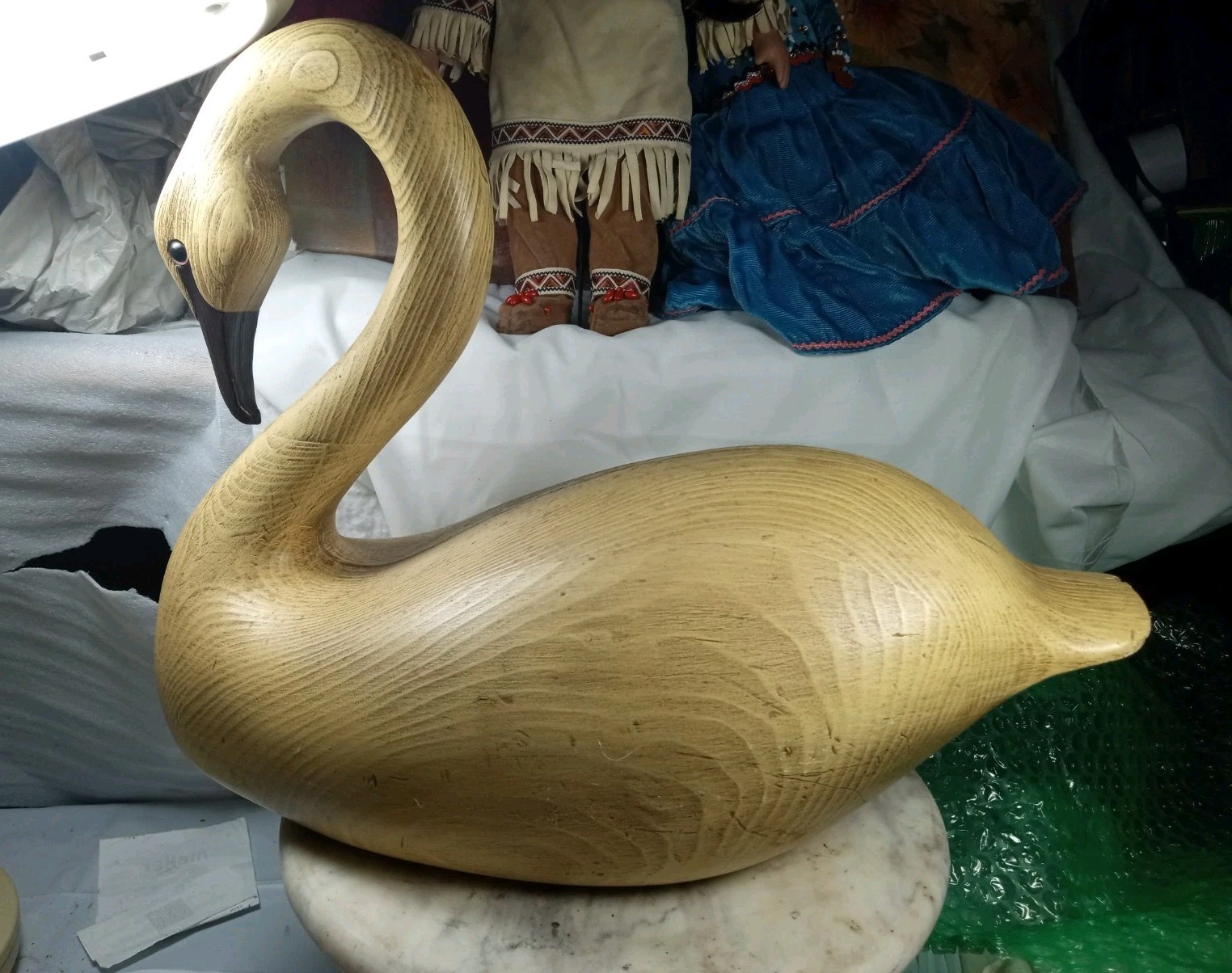 Beautiful Wooden Swan Sculpture W/Realistic Eyes - Large Beautiful Wooden Swan Sculpture W/Realistic Eyes - Large
