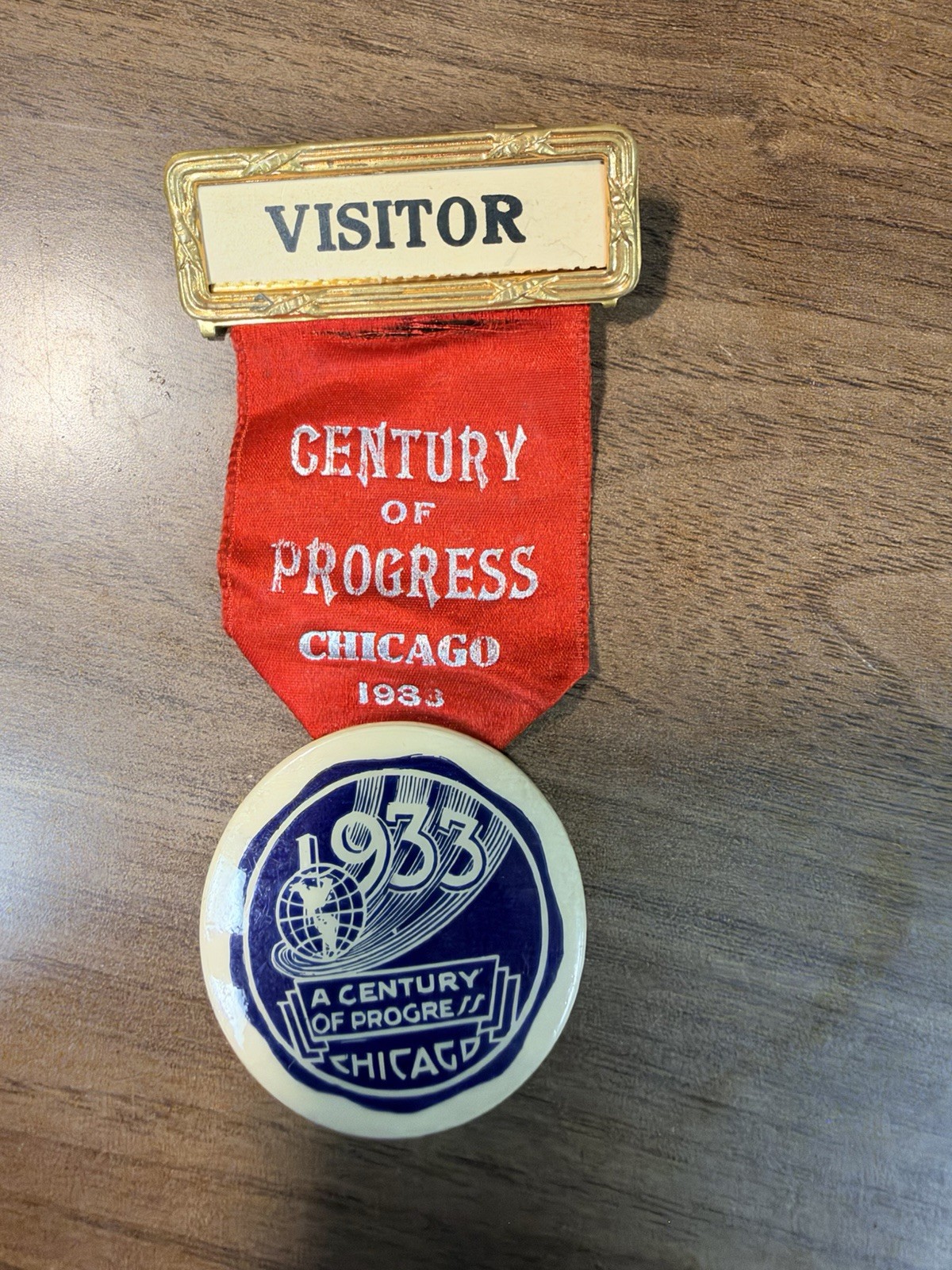 Antique 1933 Worlds Fair Souvier Ribbon Pin Chicago. A Century Of Progress. Antique 1933 Worlds Fair Souvier Ribbon Pin Chicago. A Century Of Progress.