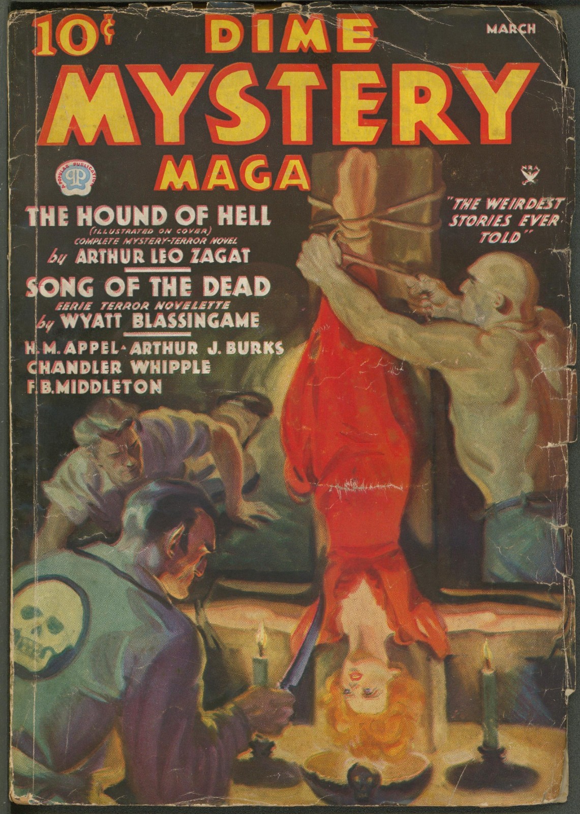 Dime Mystery 1935 March, #28 Baumhofer upside-down bondage cover. Dime Mystery 1935 March, #28 Baumhofer upside-down bondage cover.