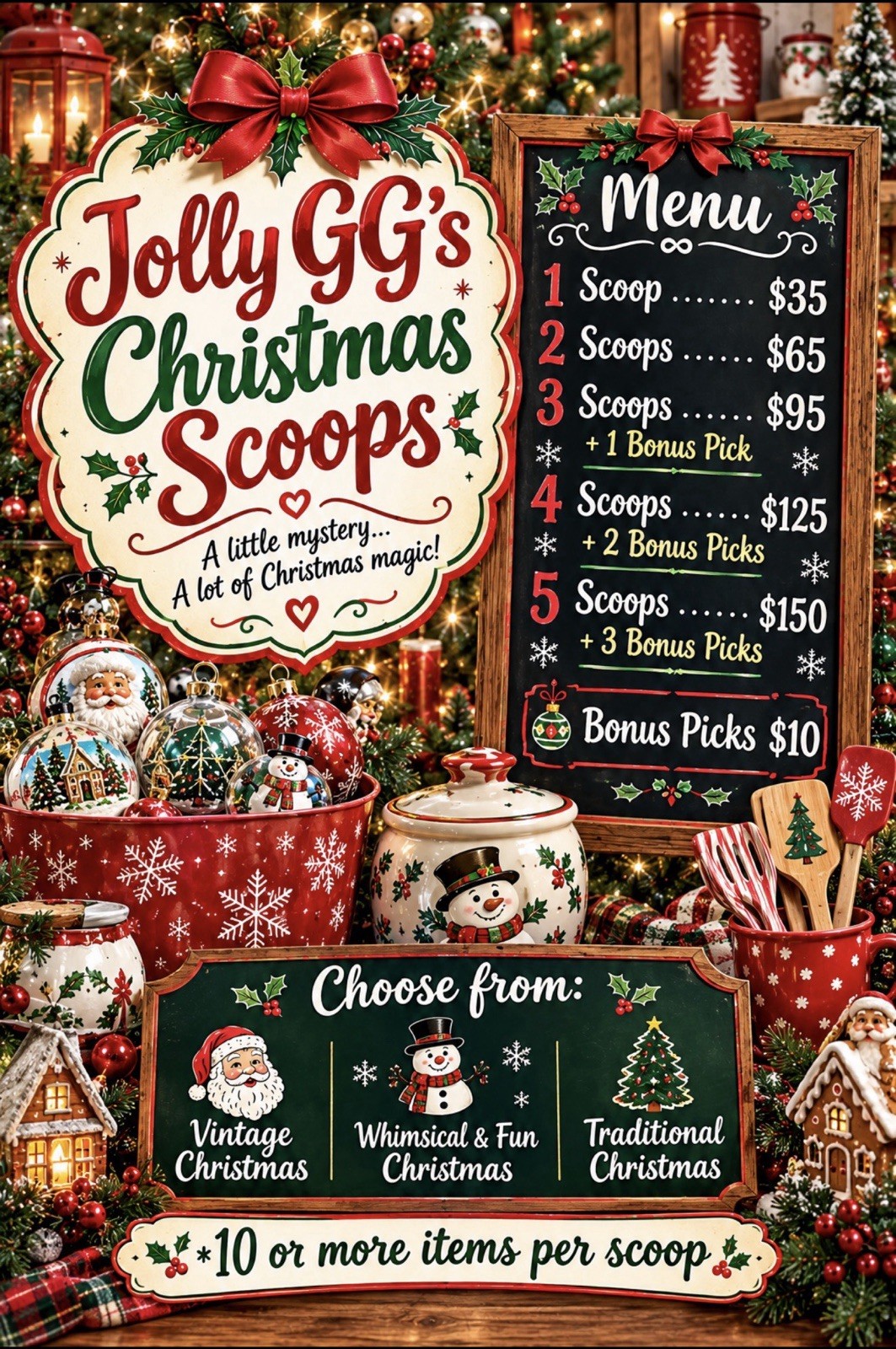 Christmas Mystery Scoops Vintage, Whimsical, Traditional Ornaments Decor Kitchen Christmas Mystery Scoops Vintage, Whimsical, Traditional Ornaments Decor Kitchen